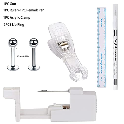 Chuanci 6Pcs -12Pcs Body Piercing Kit - 16G Earring Lip Ring Hoseshoe Barbell With Body Piercing Gun And Piercing Clamp Remark Pen Piercing Kit (6Pcs Ball Lip Ring Set) #TOP1