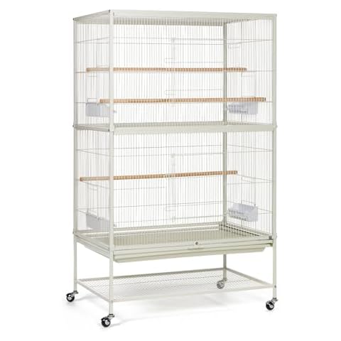 Prevue Pet Products Wrought Iron Flight Cage with Stand, Large Birdcage for Pets, Metal Cage Standing Birdcage, Chalk White Cover