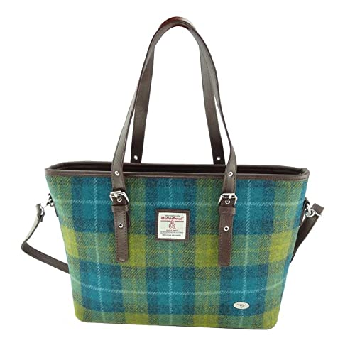 Bolsa Tote Grande Harris Tweed 'Spey' Azul y Verde miniatura 1