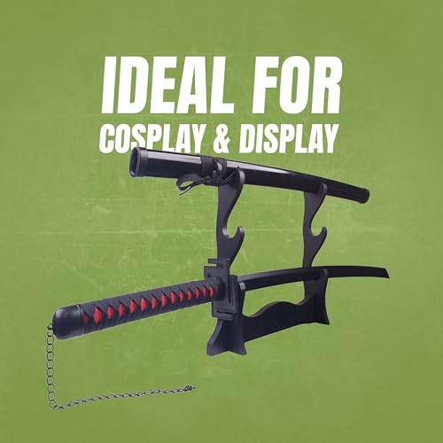 Image of OFFO Ichigo Zangetsu Katana Replica - 100cm Shikai Katana from Bleach Anime | Black Blade Zanpakuto with Chain | Cosplay, Roleplay & Display Weapon Prop for Fans & Collectors