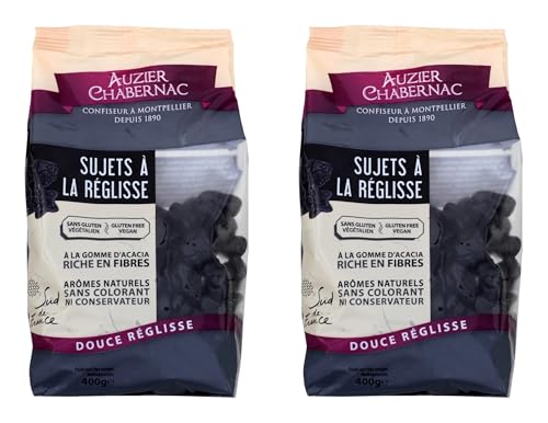 AUZIER CHABERNAC Petits Sujets à la réglisse - Confiserie de Tradition : (Sac 400g - Gomme arabique Lot de 2)