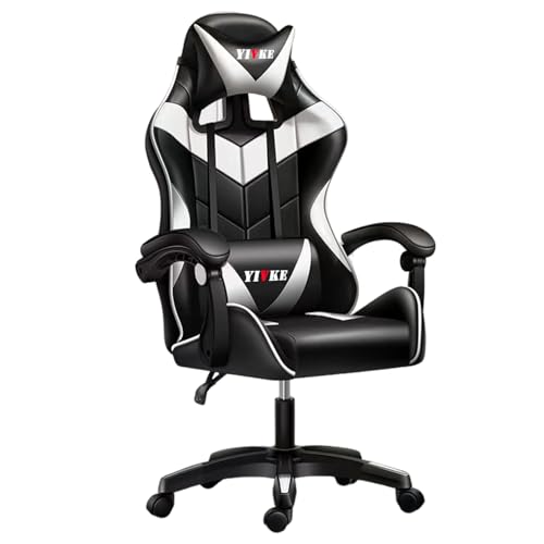 Yivke Ergonomic Gaming Chair Racing Style Adjustable Height High-Back PC Computer Chair with Headrest and Lumbar Support Executive Office Chair (White)
