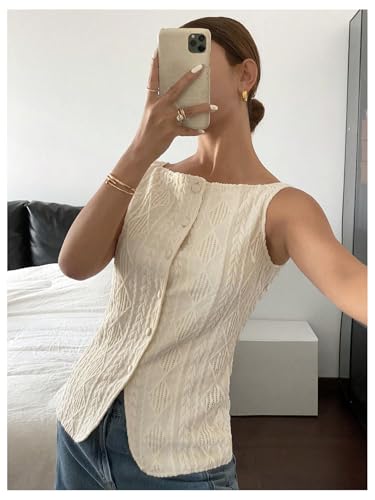 SOLY HUX Women's Button Down Y2k Textured Tank Top Sleeveless Vest Shirt Old Money Clothes3