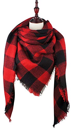 Fall Winter Scarf Classic Tassel Plaid Tartan Scarf Warm Soft Chunky Large Blanket Wrap Shawl Scarves for Women Red Black Buffalo Check for Christmas