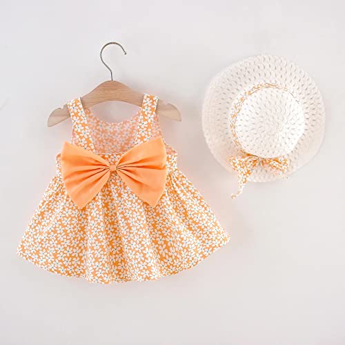 Image of Bold N Elegant Baby-Girl's Summer Sleeveless Cotton Floral Heart Print Princess Midi Dress Frock Tutu with Hat for Girls