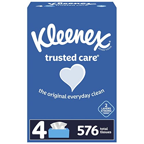 Image of Kleenex Trusted Care Everyday Facial Tissues, 4 Rectangular Boxes, 144 Tissues per Box (576 Tissues Total)