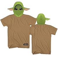 STAR WARS Boys Baby Yoda Costume T-Shirt Baby Yoda Boys Fashion Shirt - Baby Yoda Hooded Costume Tee (Brown, X-Large)