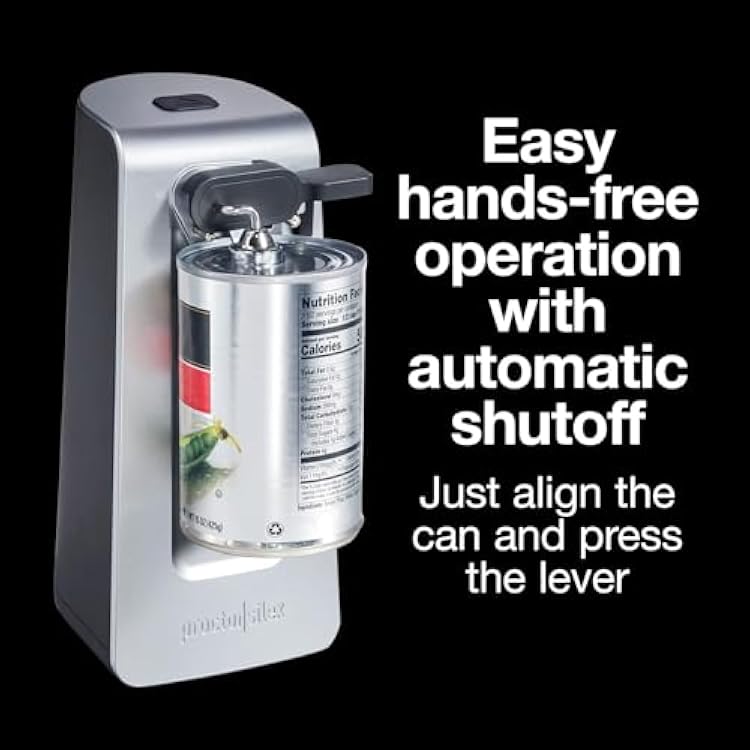 Proctor Silex SureCut Electric Automatic Can Opener for Kitchen with Stainless Steel Blade, Twist-off Easy-Clean Lever, Cord Storage, Extra Tall, Silver (75225)