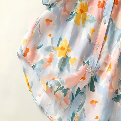 Image of Gufrina Women's Casual Button-Down Shirt with Multicolor Floral Print & Half Sleeves, Collar Neck