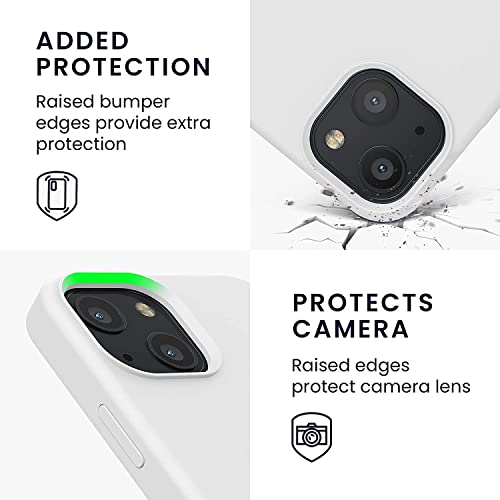 Image of VONZEE Microfiber Logo Cut Cover Compatible for iPhone 13 Case Cushion Liquid Soft Silicone Gel Rubber Phone Cases Non-Slip Full Body Protective Shockproof Back Cover 6.1 inch, White