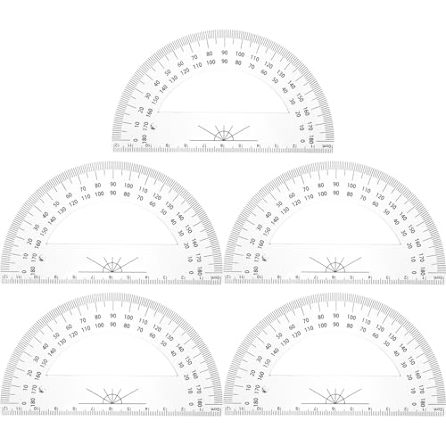 ledmomo 5個 プラスチック製半円量角器 角測定用 学校やオフィス向け耐久性抜群 教師 学生用ジオメトリツール