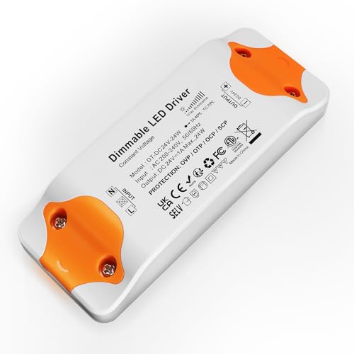 REYLAX LED Trafo 24V Dimmbar, TRIAC Dimmbar Netzteil 24W 1A, Trafo 230V auf 24V DC LED Treiber, Konstantspannungsnetzteil, Niederspannungs Transformator für LED, 118 x 45 x 23mm