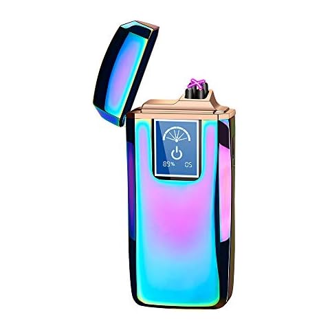 Lighters Dual Arc Lighter Windproof Plasma Lighter USB Rechargeable Lighters Flameless Electronic Lighter with LED Display for Cigarettes Candles Fireworks (Rainbow) Cover