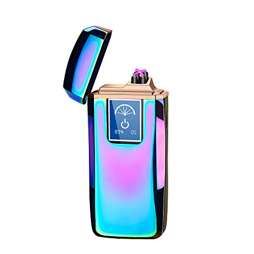 Lighters Dual Arc Lighter Windproof Plasma Lighter USB Rechargeable Lighters Flameless Electronic Lighter with LED Display for Cigarettes Candles Fireworks (Rainbow)