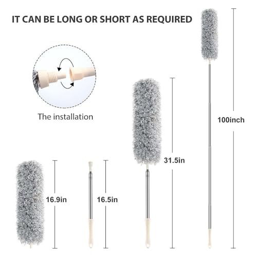 Image of Microfiber Feather Duster Fan Cleaner mop Bendable Head & Extendable Pole Extra-Long Fan Cleaning Duster, Washable Dust Cleaner for High Ceiling Fans, Window Blinds, Furniture & Cobwebs (Pack of 02)