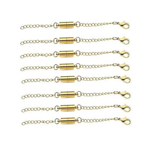 Mizeer Magnetic Necklace Extenders, Adjustable Chain Extenders for Necklaces, Magnetic Necklace Clasps and Closures with Extender Chains (8pcs Gold)