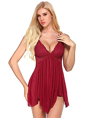 Image of Love Maker Net Above Knee Women Babydoll Floral Solid Nightwear S-3XL