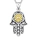 Produktbild Hamsa Hand Halskette für Männer Frauen, Sterling Silber Hamsa Hand von Fatima Anhänger Halskette Vintage Evil Eye Schmuck Anhänger, Freundschaft Sacred Lotus Charm Schmuck Geschenk Frauen (Yellow)