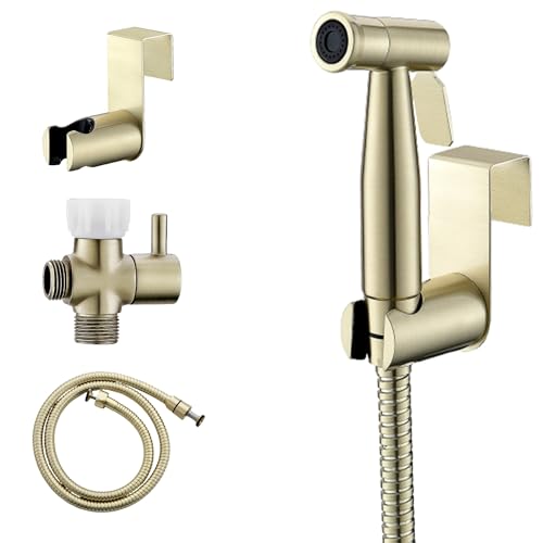 Purrfectzone Bidet Sprayer for Toilet, Handheld Bidet Sprayer Kit, Easy-to-Install Toilet Handheld Shower, Hand Held Stainless Steel Shattaf with Adjustable Flow, Cloth Diaper Set-Brushed Gold