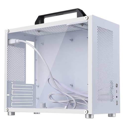 Micro ATX PC Case,Mini-Tower Tempered Glass Side Pannel Type with Black Handle,Small Form Factor Computer Chassis 1.2mm Alloy Steel with Type C,USB 3.0,Audio Port Fits mATX and ITX Motherboards
