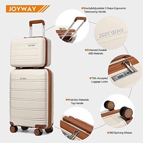 Joyway 20" Carry-On Suitcases & 14" Cosmetic Bag & 7" Small Bag, Lightweight Polypropylene Carrying Case With Tsa Lock, Rigid Luggage With Swivel Wheels (Creamy-White, 20In Carry-On) #TOP1