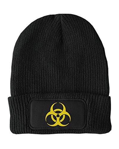 Image of FatCuckoo Biohazard Nuclear Symbol Unisex Winter Beanie Hat. Black
