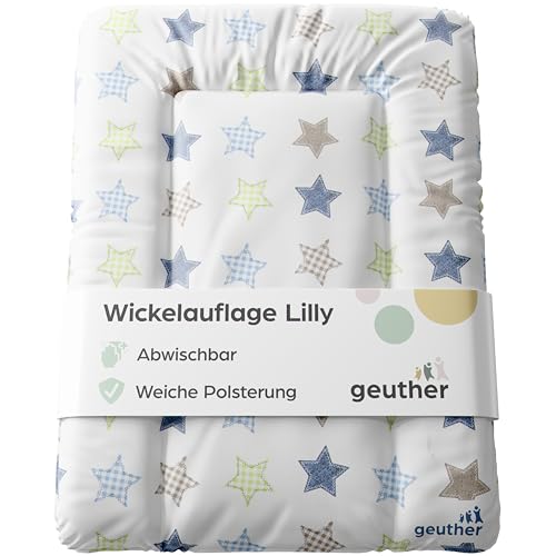 Geuther Wickelauflage abwaschbar 52 x 72 cm | Wickelunterlage Lilly für Wickelregal Clarissa & andere | Erhöhter Rand & Kopfschutz für hohe Sicherheit | Wickeltischauflage | Design Stern
