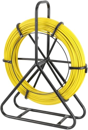 INREPRO Guía de Fibra de Vidrio Fish Tape Cable de fibra de vidrio Cable Eléctrico de Fibra de Vidrio100m Ø6mm Conducto Cable Rodder Fibra de Vidrio Cable Rod Extractor con Jaula y Soporte