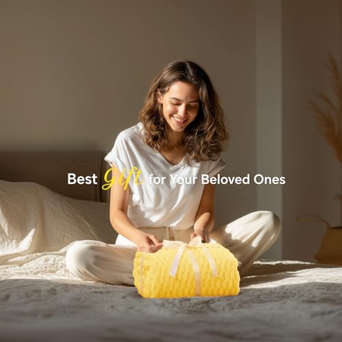 Image of BEDELITE Light Yellow Throw Blanket for Couch, Soft Cozy Gifts for Women | 3D Jacquard Decorative Fleece Blanket, Super Soft Plush Throws, Cute Birthday Gift for Women, Suitable for All Seasons, 50*60