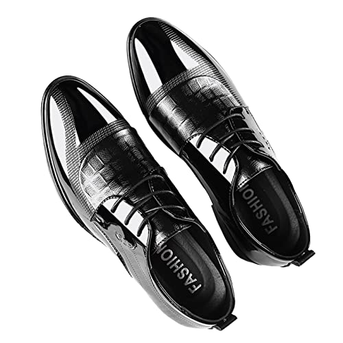 Mens Patent Leather Derbys Pointed Toe Lace Up Shoes Business Formal Office Work Dress Shoes Black Size 10uk - Image 4