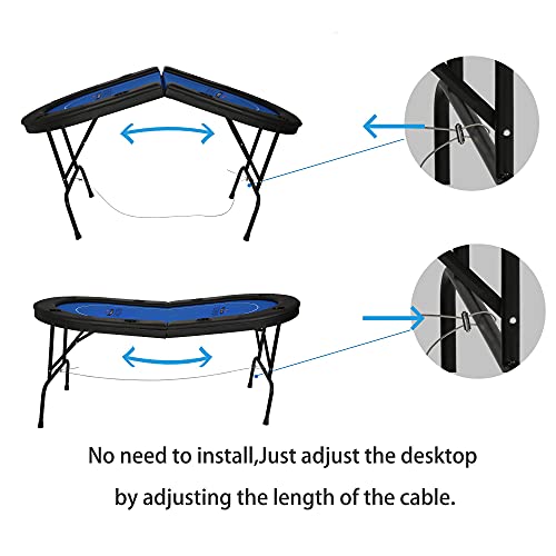 Vilobos Poker Table Texas Holdem Poker for 8 Players Casino Games Blackjack Baccarat with Faux Leather Padded Rails and Cup Holders-Blue Folding Poker Table (Texas Holdem Poker)