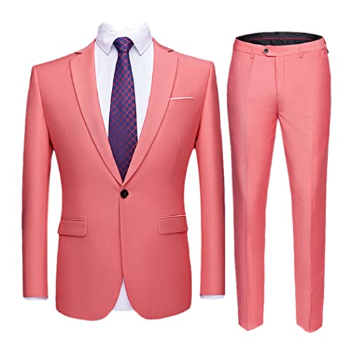 Costume de marié homme rose ensemble 2 pièces veste un bouton pantalon classique