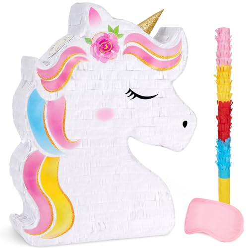 WERNNSAI Unicorn Pinata - Unicorn Birthday Decorations Girls Pinata with Blindfold Stick for Kids Birthday Party Game Celebration Decoration Baby Shower