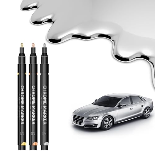 Altaroo 3 Stück Chrom Lack Marker, Lackstift Gold, Silber, Kupfer 2mm, Silberstift, Metallic Wasserfest Spiegel, Lackstift Silber Metallic für Auto, Modellmetall, Glas, Kunststoff