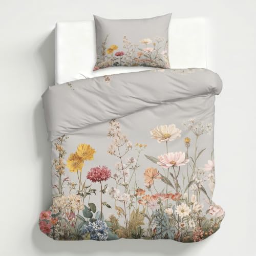 Linge de lit microfibre douce parure fleur sauvage imprimé botanique rustique - 5