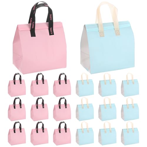 TIXIPEM Insulated Take Away Bags [20PCS] - Bulk Thermal Insulation Food Insulation Cooler Use for Hot Cold Food Deliver & Fresh Grocery Bags - [Tranquil Powder & Light Blue Bicolor-9.4IN]