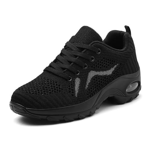 Women's Walking Shoes Arch Support Lace Up Orthopedic Sneakers Air-Cushion Breathable Knitted Mesh Tennis Shoes for Casual Comfort