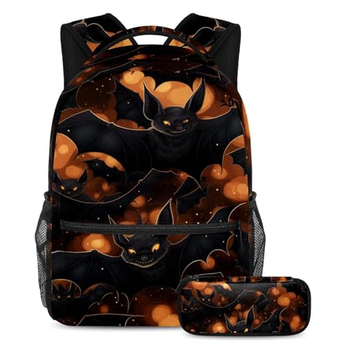 Sac à dos et trousse enfants motif chauve-souris Halloween pour filles garçons