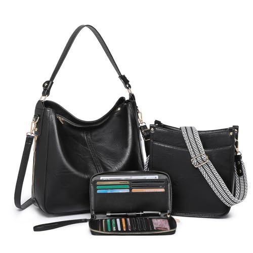 Idée cadeau : lot de 3 sacs à main pour femme en cuir noir uni chic