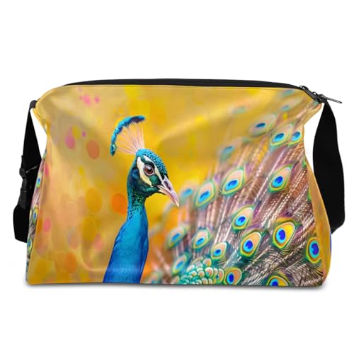 Leather Travel Duffle Bag for Women Men, Beautiful Peacock Small Sports Gym Bag Weekender Overnight Bags Underseat Carry on Luggage Bags for Airplanes, Personal Item Travel Bag,A-0142