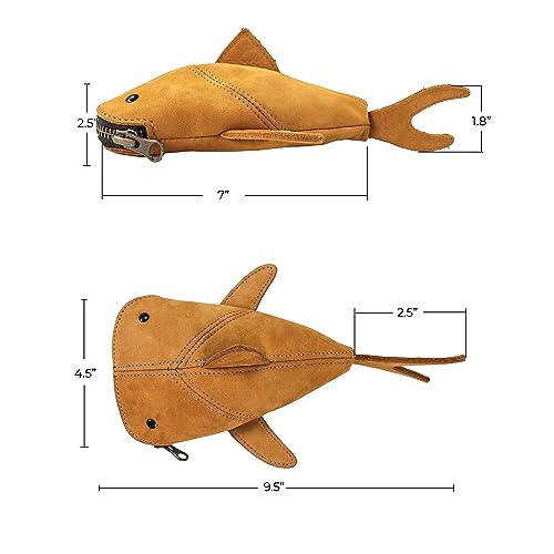 Image of Hide & Drink, Leather Pouch Pencil Bag, Coin Purse, Scissors Case, Shark Cable Holder, Phone Case, Wallet, Makeup, Stuffed Animal, Handmade (Old Tobacco)