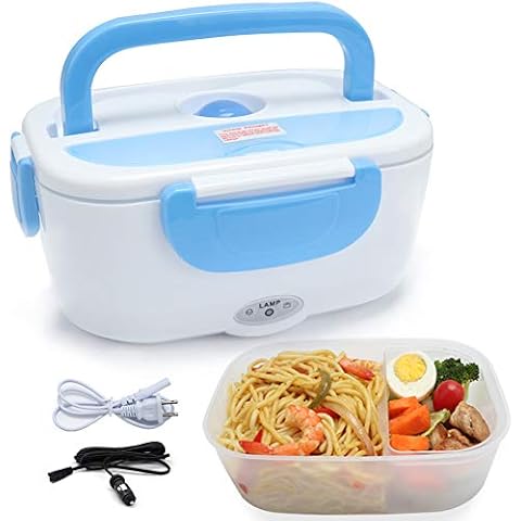 VIGIND Vech Electric Lunch Box 2 in 1, Portable Food Warmer Heating,Food-Grade Container, 12V 110V 40W Adapter, Car Truck Home Work Use, Spoon and 2 Compartments Included Cover