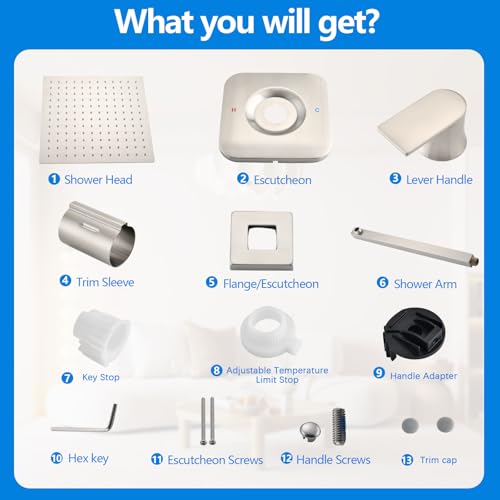 Ultrimkit Shower Faucet Compatible with Moen Trim Kit, 12" Rainfall Showerhead, Shower Handle (Valve& Catridge Not Inclued), Brushed Nickel by Ultrimkit - Used condition - Image 7
