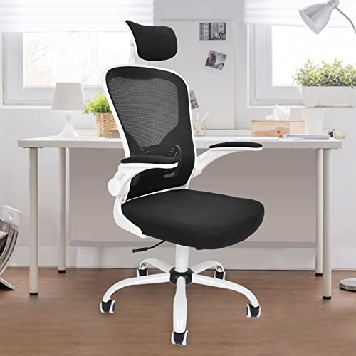 Chaise de bureau blanche Cocoarm avec accoudoir rabattable - 4