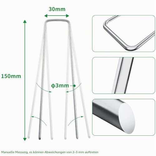 YAOBLUESEA Erdanker fur Unkrautvlies, 100 Stück Unkrautvlies Haken, 15 cm Bodenanker Erdnägel Stahl Anti-Rost Erdanker Hering für Zelt… – Ansicht 2