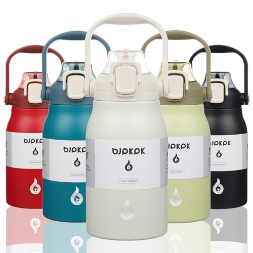 Image of BJPKPK 35oz Insulated Water Bottle with Straw Lid, Stainless Steel Bottle | One-Hand Straw Lid, BPA-Free Leakproof Large Water Bottle with Handle, Keeps Cold & Hot, Vacuum Insulation for Gym & Outdoor