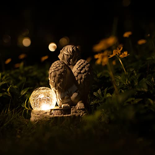 Foreby Angel Decor Praying Cherubs Statue Garden Decor, Angel Garden Figurines Outdoor Decoration,Baby Angel Garden Statue With Solar Crackle Glass Globe For Lawn Patio Decorations #TOP4