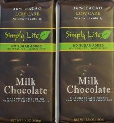 2 Trader Joe's Simply Lite No Sugar Added Milk Chocolate Candy Bar