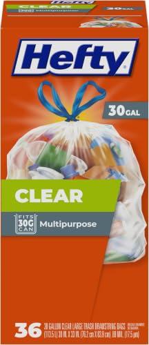 Image of Hefty Clear Trash Bags, Clear, 30 Gallon 36 Count (Pack of 6)