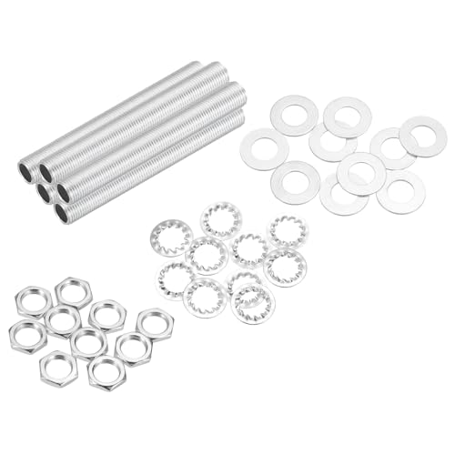 Image of MECCANIXITY 35Pcs 3.3 inch Lamp Pipe Nipples Kit with Hex Nuts Washers, M10 Fine Threaded Hollow Tube Repair Hardware Fasteners Assortment for Assembly Chandelier Ceiling Lamp DIY, Silver